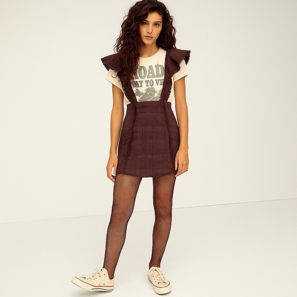 Free People Rowan Plaid Pinafore Mini Skirt - NWT - Size 4 - Picture 1 of 9